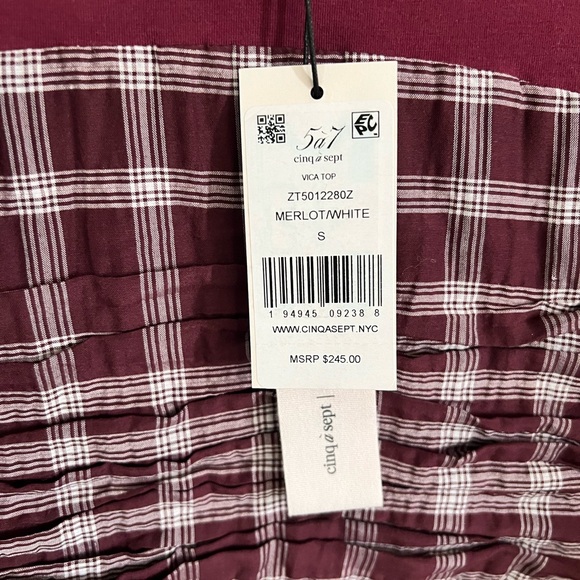 NWT Cinq a Sept Vica Top Short Sleeve Ruched Peplum Merlot Fall Size Small - Picture 2 of 2